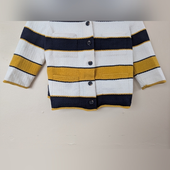 Ann Taylor Striped Nautical Cardigan Sweater, Yellow, White, & Black (SIZE S) - Picture 5 of 13